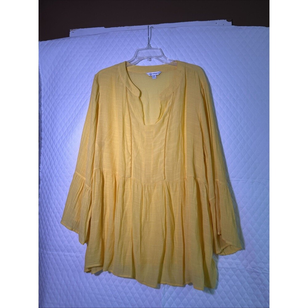 Counterparts Blouse Tunic Sz M Yellow Boho Peasant Lagenlook Church Wedding Work